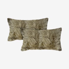 New Zealand Sheepskin Pillows - Taupe - Set of 2