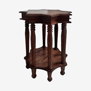 Accent End Table with Shelf and Spool Turned Legs - Brown