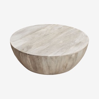Round Coffee Table - Washed Light Brown - Mango Wood
