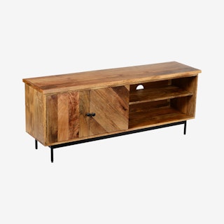 Mango Wood TV Stand with 2-Compartments - Brown / Black