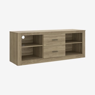 Wooden TV Stand with 2 Drawers and 4-Compartments - Oak Brown