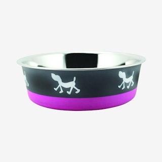 Dog Design Pet Bowl - Gray / Pink - Stainless Steel