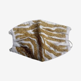 Beaded Face Mask - White / Gold - Zebra