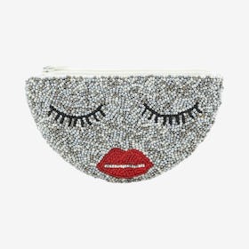 Beaded Coin Purse - Silver / Red