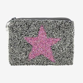 Beaded Coin Purse - Silver / Pink - Star