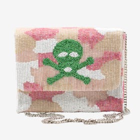 Beaded Box Bag - Pink / Multicolored - Skull / Bones