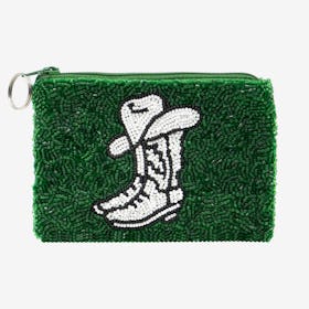 Beaded Boot Coin Purse - Emerald / White - Cowboy Boots