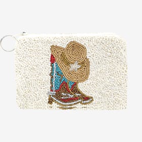 Beaded Coin Purse - Ivory - Cowboy