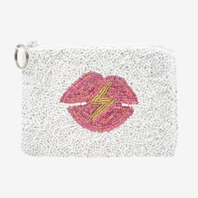 Beaded Coin Purse - White / Pink