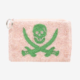 Beaded Coin Purse - Green / Pink