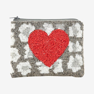 Beaded Coin Purse - Grey / Red