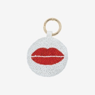 Lips Beaded Key Ring - White / Red