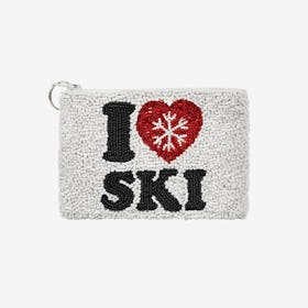 I Love Ski Beaded Coin Purse - White / Black / Red