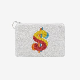 Dollar Sign Beaded Coin Purse - White / Colorful