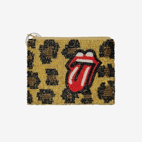 Tongue Beaded Coin Purse - Leopard / Gold / Red