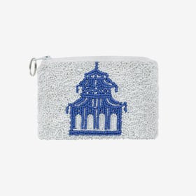 Pagoda Beaded Coin Purse - White / Blue