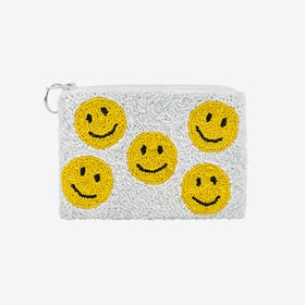 Smileys Beaded Coin Purse - White / Yellow