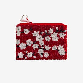 Blossom Beaded Coin Purse - Red / White