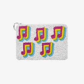 Music Notes Beaded Coin Purse - White / Rainbow