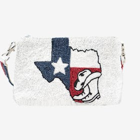 Beaded Crossbody Bag - White - TX State