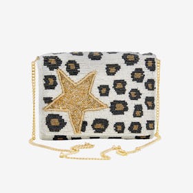 Star Beaded Beaded Crossbody Bag - Leopard / White / Gold