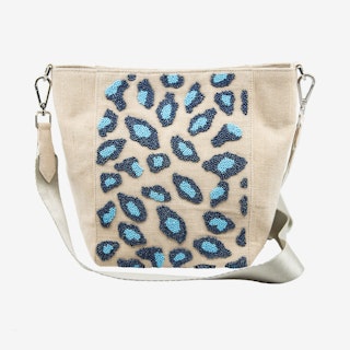 Beaded Crossbody Bag - Leopard / Blue