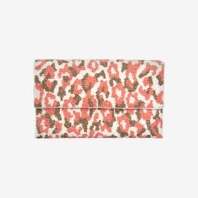 Leopard Spots Beaded Clutch Bag - Pink / Gold / White