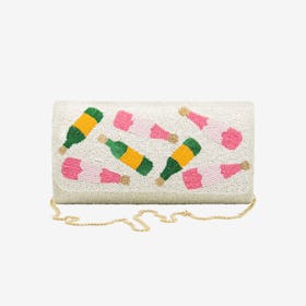 Champagne Bottles Beaded Clutch Bag - White / Pink / Green