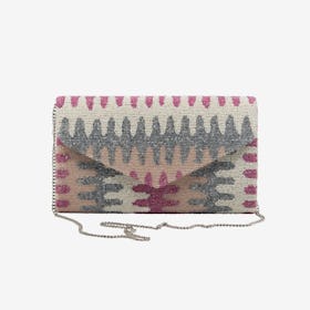 Puzzeled Beaded Clutch Bag - Pink / Silver / White