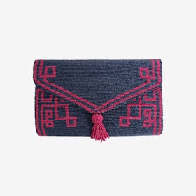 Abstract Pattern Beaded Clutch Bag - Navy / Pink