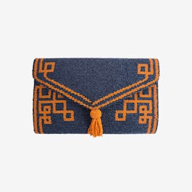 Abstract Pattern Beaded Clutch Bag - Navy / Orange