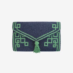 Abstract Pattern Beaded Clutch Bag - Navy / Green