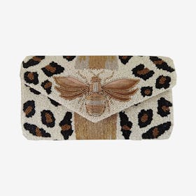 Beaded Envelope Clutch - Leopard / Gold - Bumble Bee