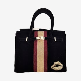 Tote Bag - Black / Red - Stripes / Lips