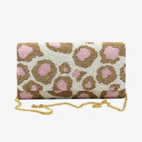 Beaded Structured Clutch - Pink / Gold