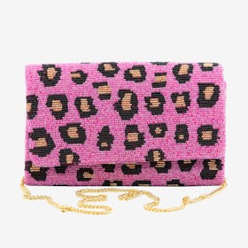 Beaded Structured Clutch - Leopard / Pink