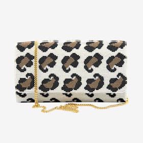 Beaded Structured Clutch - Black / Brown