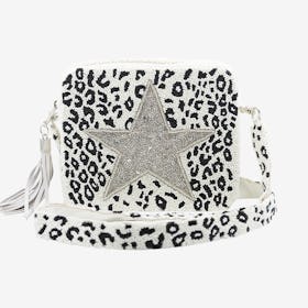 Beaded Crossbody Clutch - Black / Silver - Star