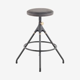 Akron Backless Leather Counter Stool - Storm Black / Black