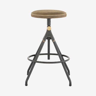 Akron Backless Leather Counter Stool - Umber Tan / Black