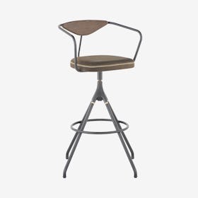 Akron Leather Bar Stool - Jin Green / Black