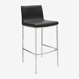 Colter Leather Bar Stool - Dark Grey / Silver