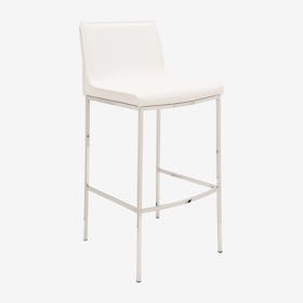 Colter Leather Bar Stool - White / Silver