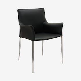 Colter Leather Dining Armchair - Black / Silver