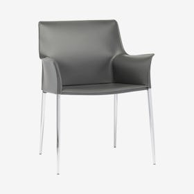 Colter Leather Dining Armchair - Dark Grey / Silver