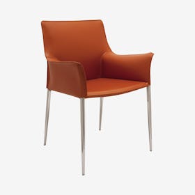 Colter Leather Dining Armchair - Ochre / Silver