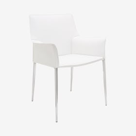 Colter Leather Dining Armchair - White / Silver