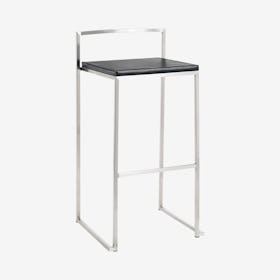 Genoa Leather Bar Stool - Black / Silver