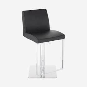 Matteo Leather Adjustable Stool - Black / Silver