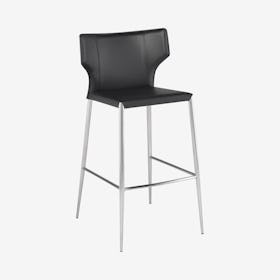 Wayne Leather Bar Stool - Dark Grey / Silver